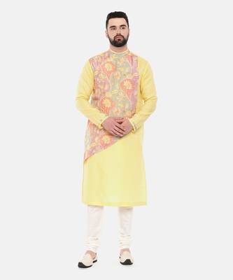 Yellow Linen Printed Kurta Set 1