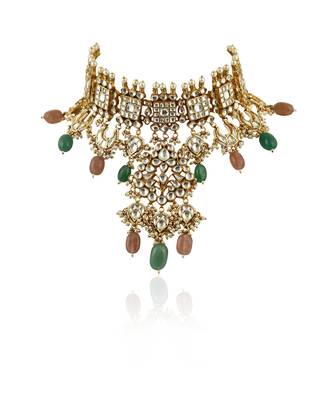 Pastel Pink And Sea Green Heavy Necklace With Jhumki 3