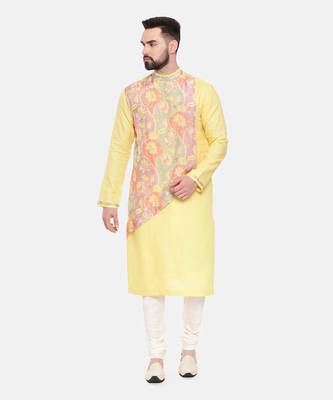Yellow Linen Printed Kurta Set 2