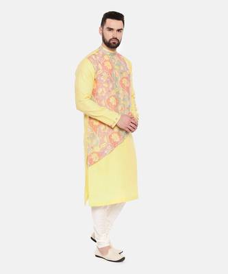 Yellow Linen Printed Kurta Set 4