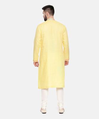 Yellow Linen Printed Kurta Set 5