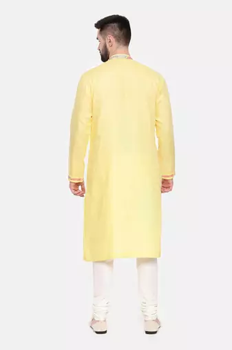 Yellow Linen Printed Kurta Set