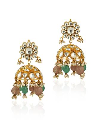 Pastel Pink And Sea Green Heavy Necklace With Jhumki 4
