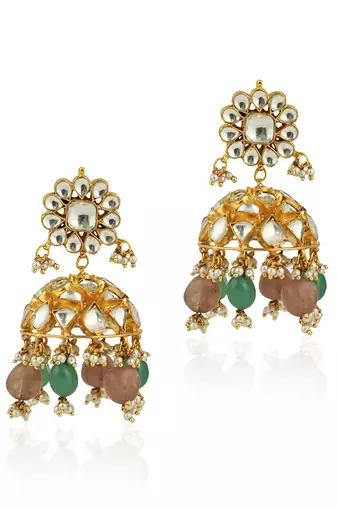 Pastel Pink And Sea Green Heavy Necklace With Jhumki