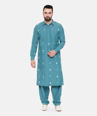 Blue Cotton Pathani Set 1