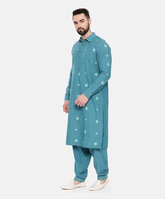 Blue Cotton Pathani Set 3