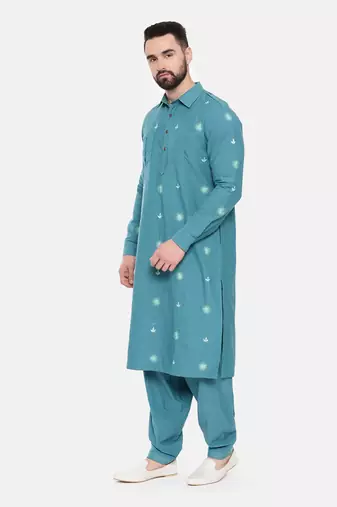 Blue Cotton Pathani Set