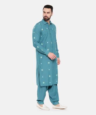 Blue Cotton Pathani Set 4