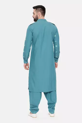Blue Cotton Pathani Set