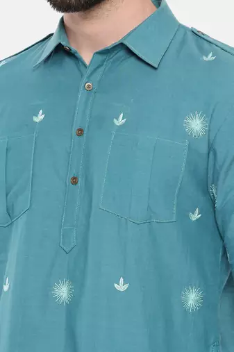 Blue Cotton Pathani Set