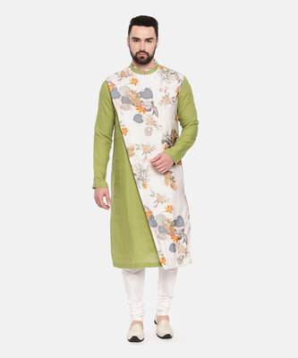 Green Linen Printed Kurta Set 1