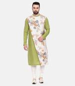 Green Linen Printed Kurta Set
