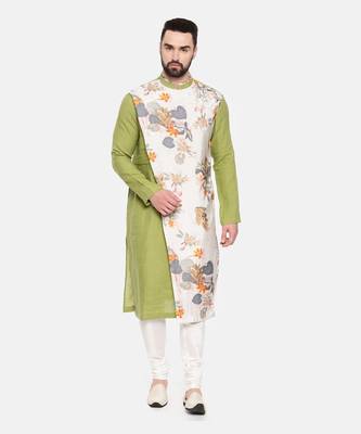 Green Linen Printed Kurta Set 2