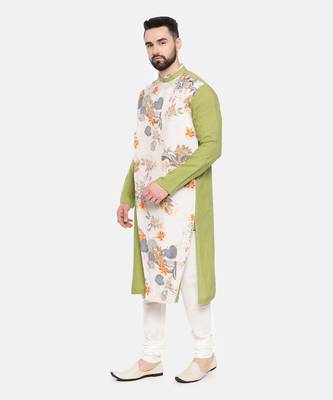 Green Linen Printed Kurta Set 3