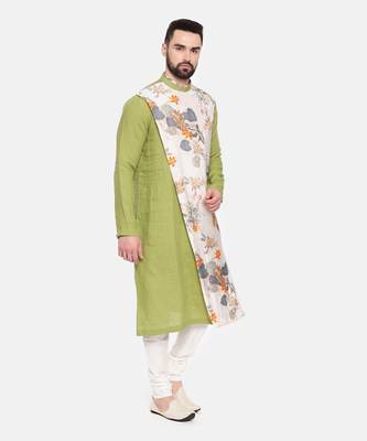 Green Linen Printed Kurta Set 4