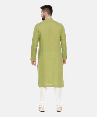 Green Linen Printed Kurta Set 5