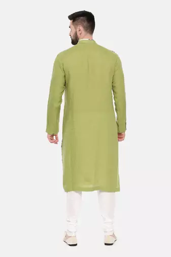 Green Linen Printed Kurta Set