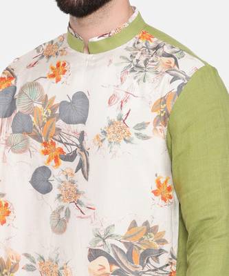 Green Linen Printed Kurta Set 6