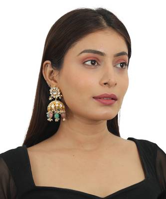 Pastel Pink And Sea Green Heavy Necklace With Jhumki 6