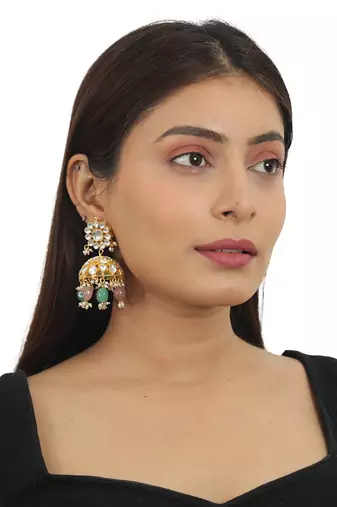 Pastel Pink And Sea Green Heavy Necklace With Jhumki