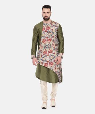 Green Silk Cotton Printed Kurta Set 1