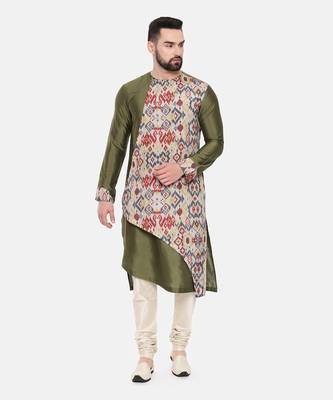 Green Silk Cotton Printed Kurta Set 2