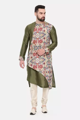Green Silk Cotton Printed Kurta Set