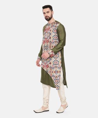 Green Silk Cotton Printed Kurta Set 3