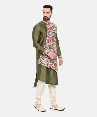 Green Silk Cotton Printed Kurta Set 4
