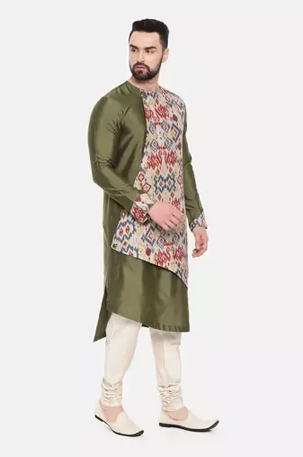 Green Silk Cotton Printed Kurta Set