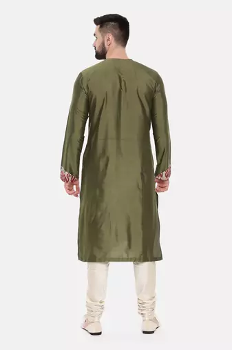 Green Silk Cotton Printed Kurta Set
