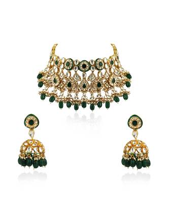 Green Meenakari Double Layered Necklace Set 2