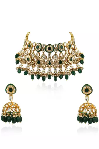 Green Meenakari Double Layered Necklace Set