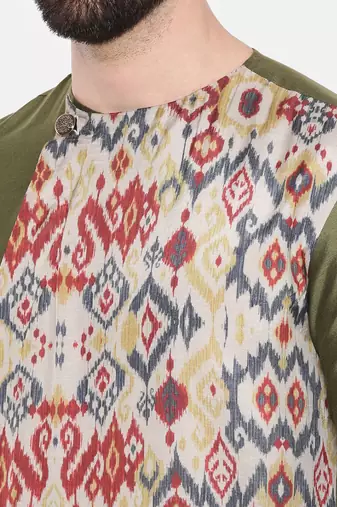 Green Silk Cotton Printed Kurta Set