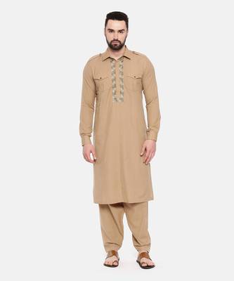 Khaki Cotton Pathani Set 1
