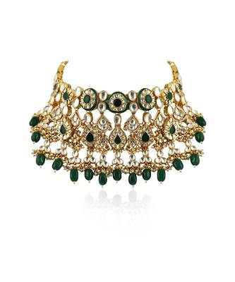 Green Meenakari Double Layered Necklace Set 3