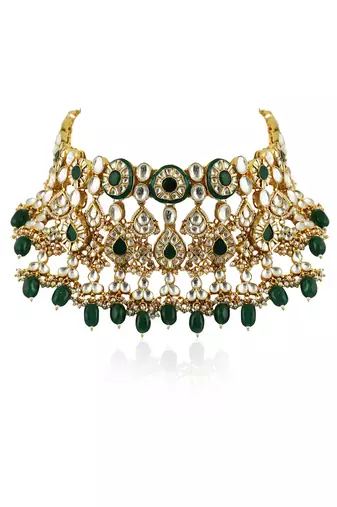 Green Meenakari Double Layered Necklace Set