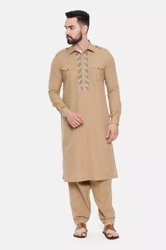 Khaki Cotton Pathani Set