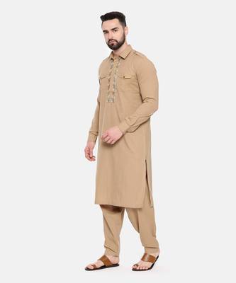 Khaki Cotton Pathani Set 3