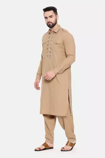 Khaki Cotton Pathani Set