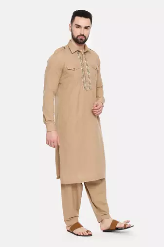 Khaki Cotton Pathani Set