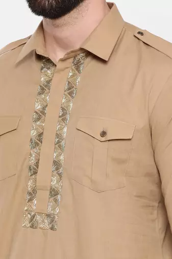 Khaki Cotton Pathani Set