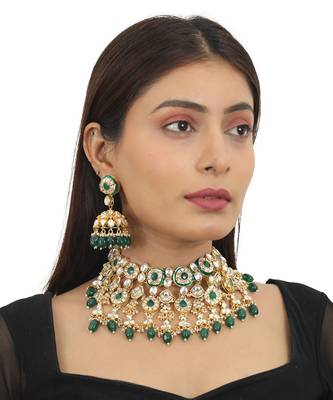 Green Meenakari Double Layered Necklace Set 1