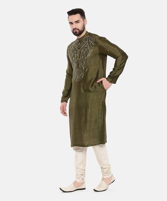 Green Silk Slub Embroidered Kurta Set 3