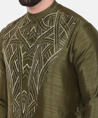 Green Silk Slub Embroidered Kurta Set 6