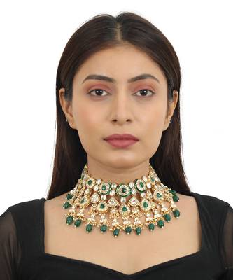 Green Meenakari Double Layered Necklace Set 5