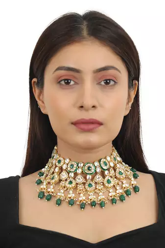 Green Meenakari Double Layered Necklace Set