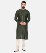 Green Silk Embroidered Kurta Set