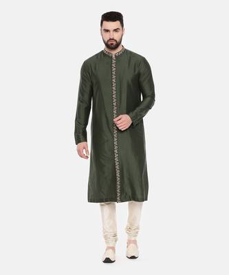 Green Silk Embroidered Kurta Set 2