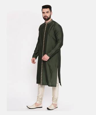 Green Silk Embroidered Kurta Set 3